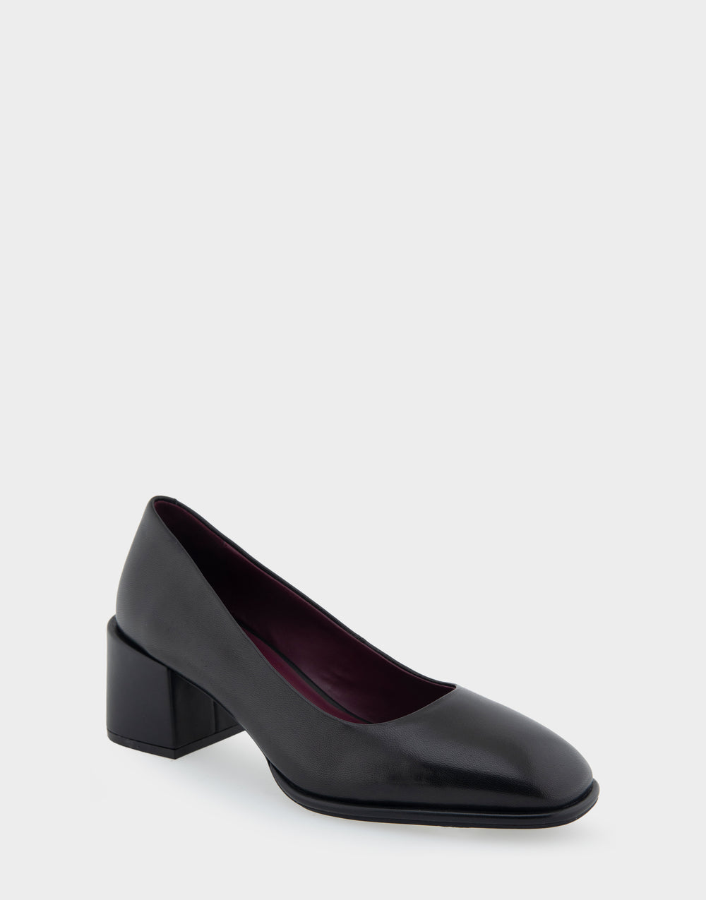 Comfortable Women's Mid Heel Pump in Black Genuine Leather Side Angle View