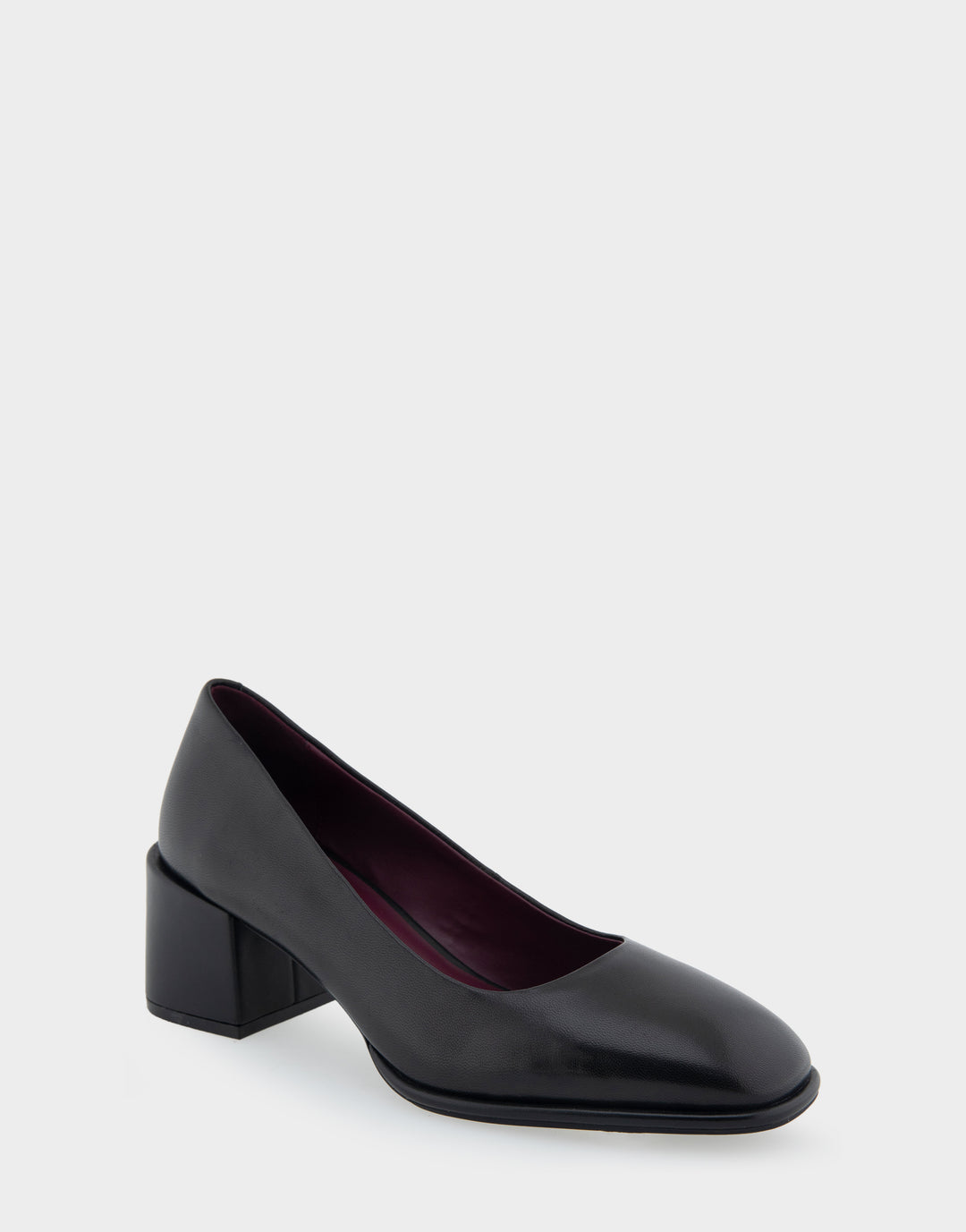 Comfortable Women's Mid Heel Pump in Black Genuine Leather Side Angle View