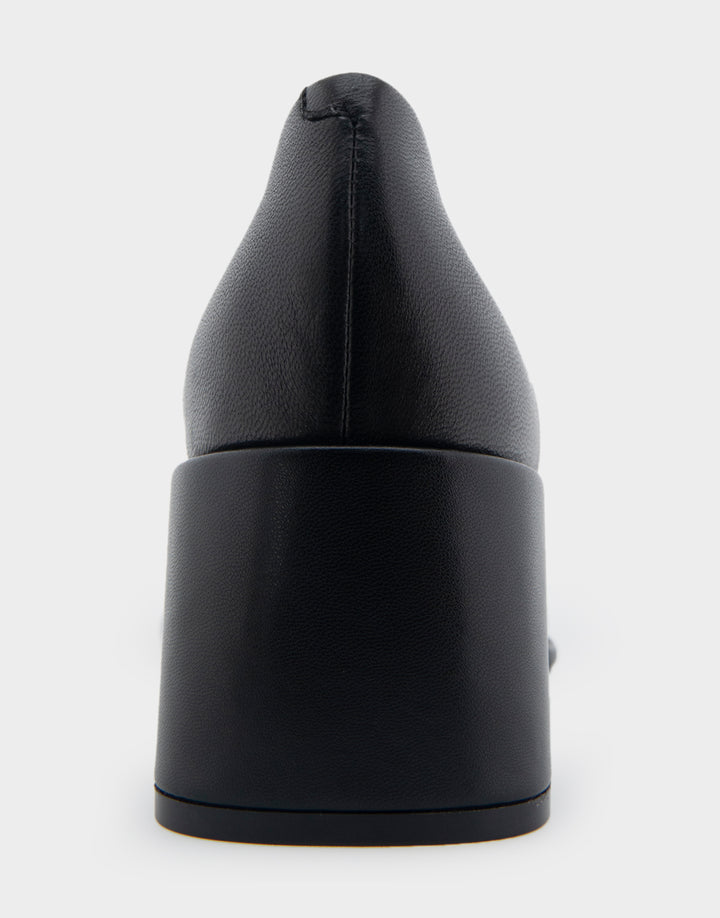 Comfortable Women's Mid Heel Pump in Black Genuine Leather Back View