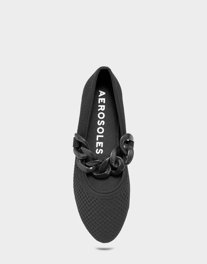 Comfortable Women's Knit Flat in Black Knit Full Front View