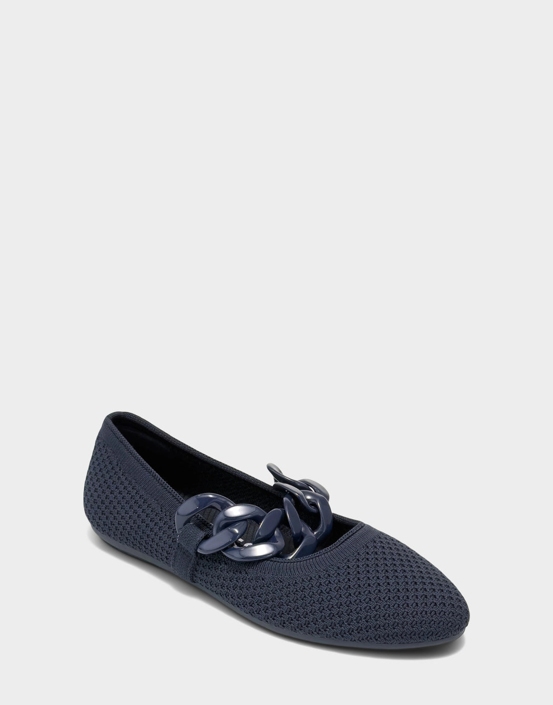 Comfortable Women's Knit Flat in Navy Knit Side Angle View