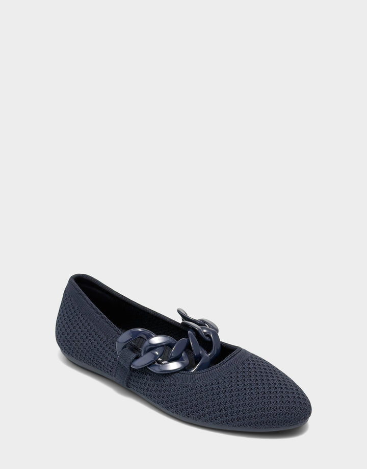 Comfortable Women's Knit Flat in Navy Knit Side Angle View