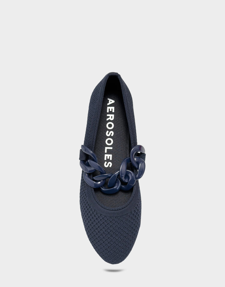 Comfortable Women's Knit Flat in Navy Knit Full Front View
