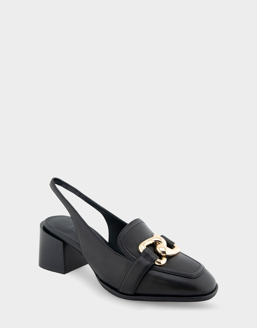 Comfortable Women's Ornamented Block Heel Slingback in Black Leather Side Angle View
