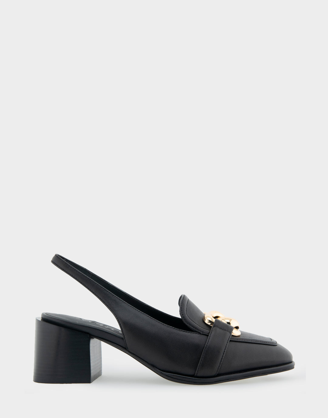 Comfortable Women's Ornamented Block Heel Slingback in Black Leather Side View