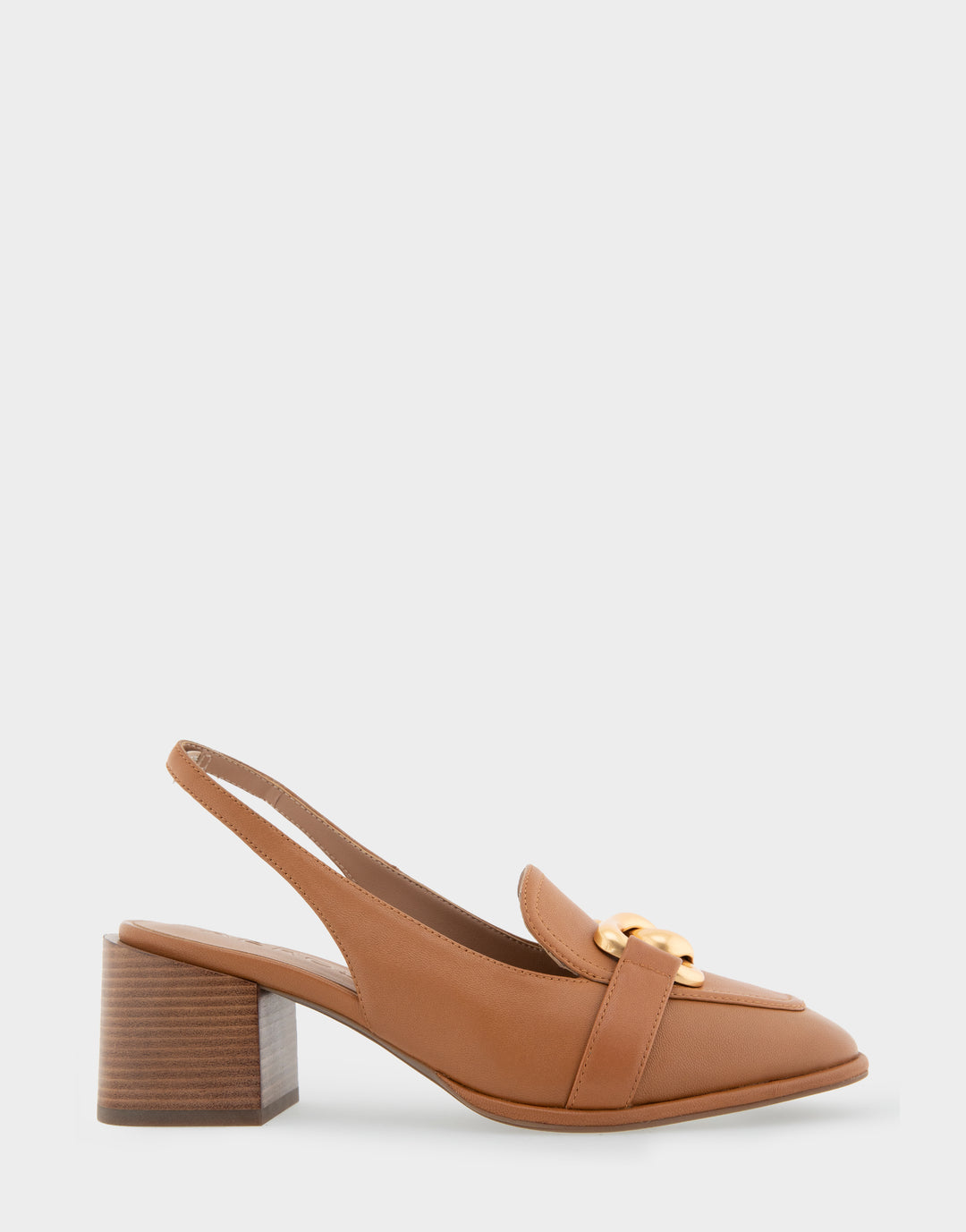 Comfortable Women's Ornamented Block Heel Slingback in Tan Leather Side View