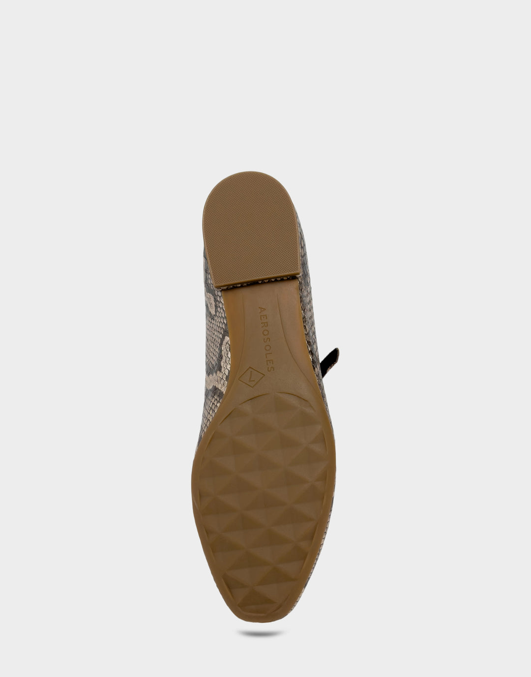 Comfortable Women's Flat In Champagne Snake Print Faux Leather Bottom View