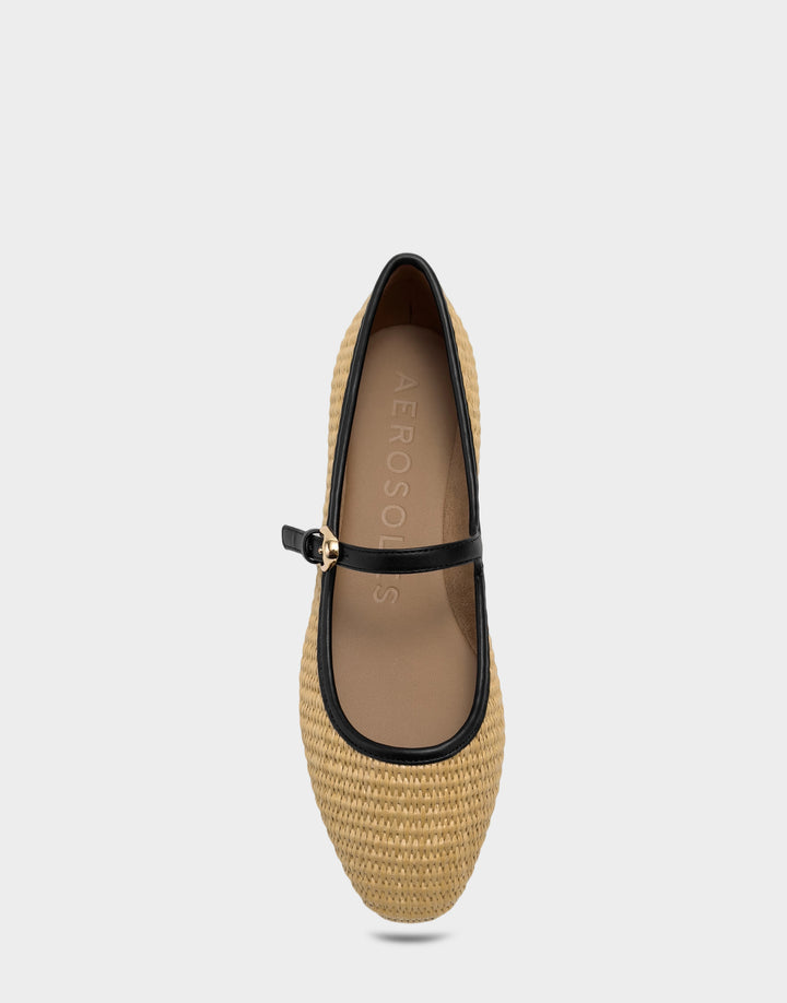 Comfortable Women's Flat In Natural Basket Raffia Full Front View