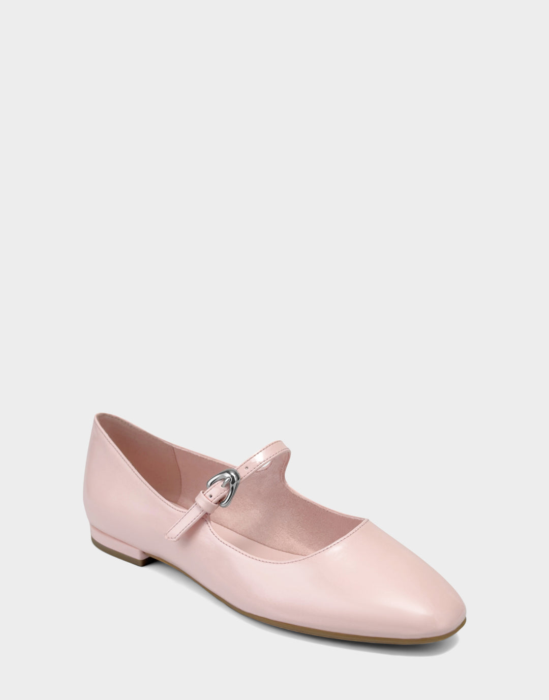 Comfortable Women's Flat In Pink Patent Faux Leather Side Angle View