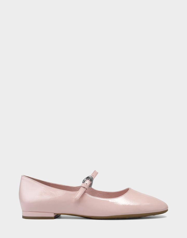 Comfortable Women's Flat In Pink Patent Faux Leather Side View