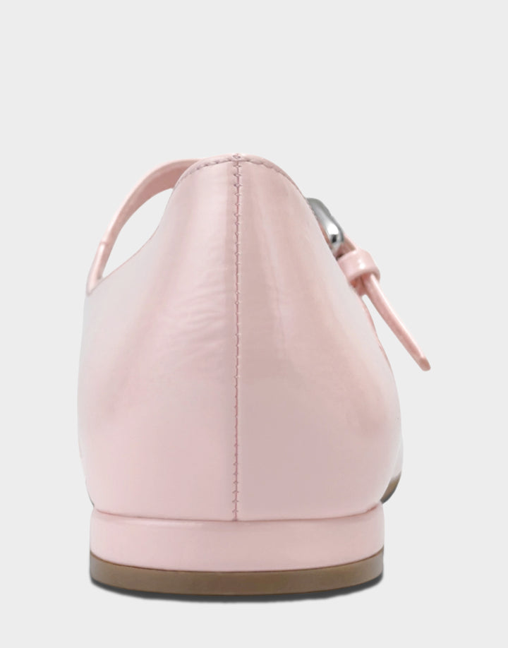 Comfortable Women's Flat In Pink Patent Faux Leather Back View
