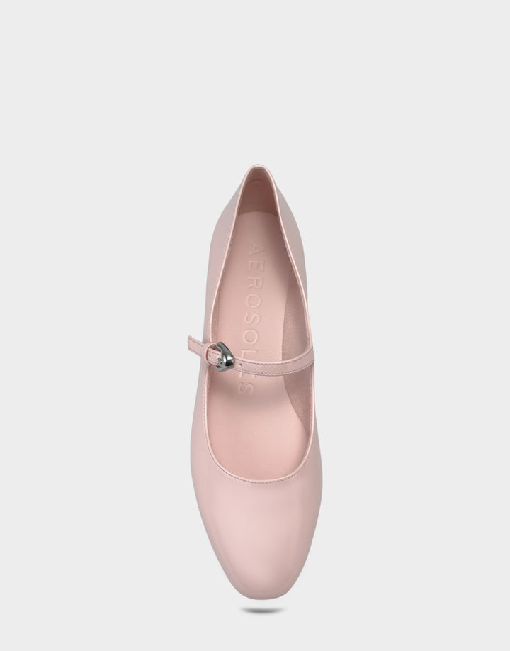 Comfortable Women's Flat In Pink Patent Faux Leather Full Front Top View