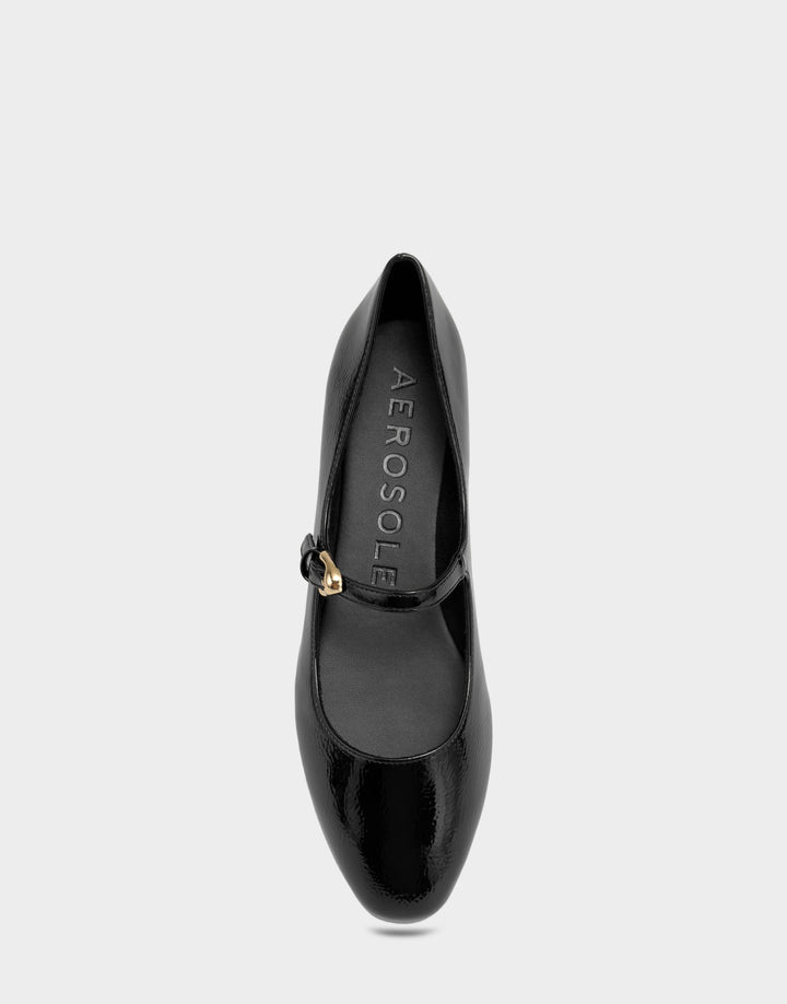 Comfortable Women's Flat In Black Patent Faux Leather Full Front View
