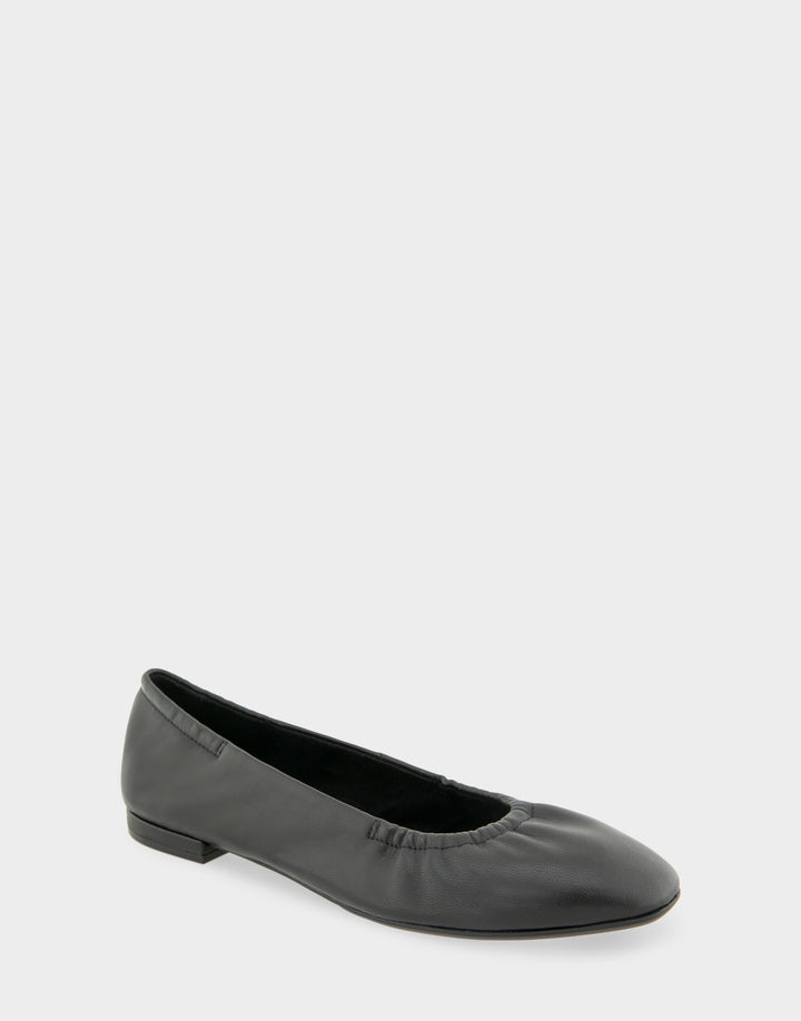 Comfortable Women's Ballet Flat In Black Leather Side Angle View