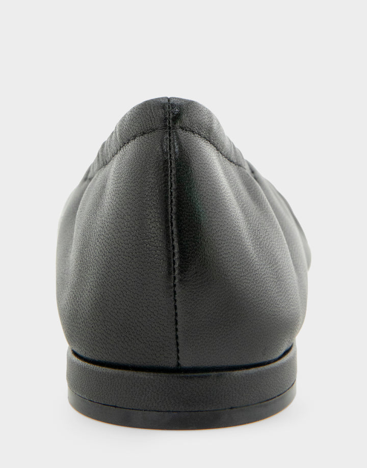Comfortable Women's Ballet Flat In Black Leather Back View
