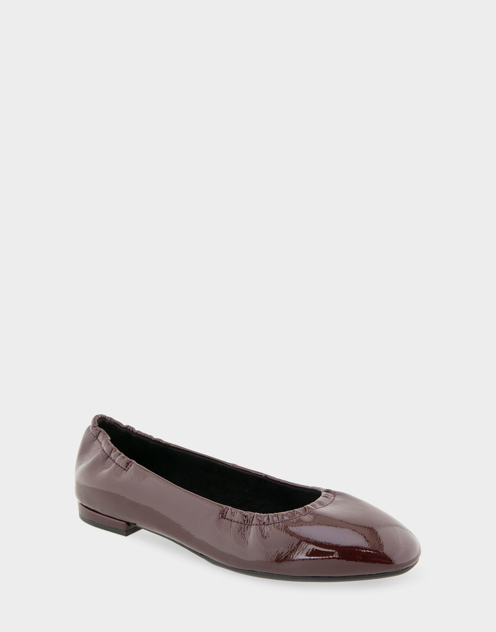 Comfortable Women's Ballet Flat In Burgundy Patent Faux Leather Side Angle View