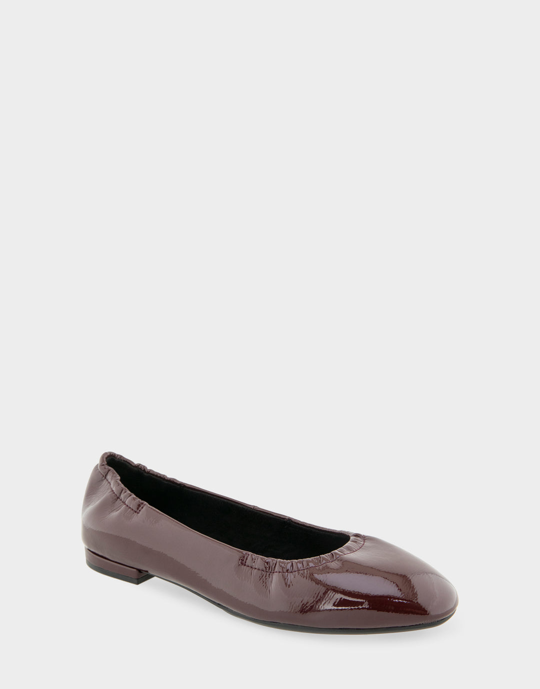 Comfortable Women's Ballet Flat In Burgundy Patent Faux Leather Side Angle View