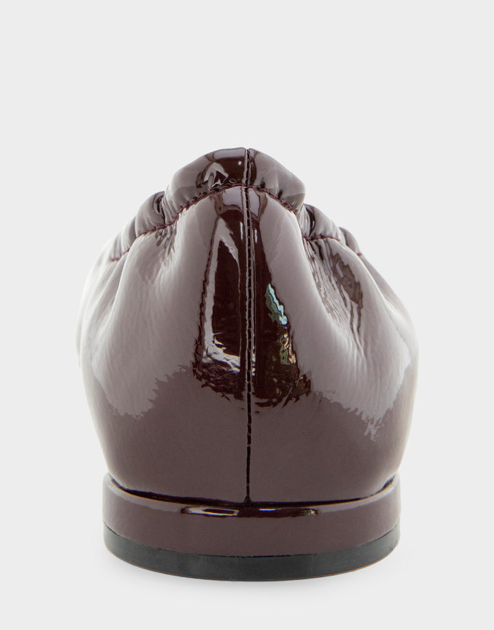 Comfortable Women's Ballet Flat In Burgundy Patent Faux Leather Back View