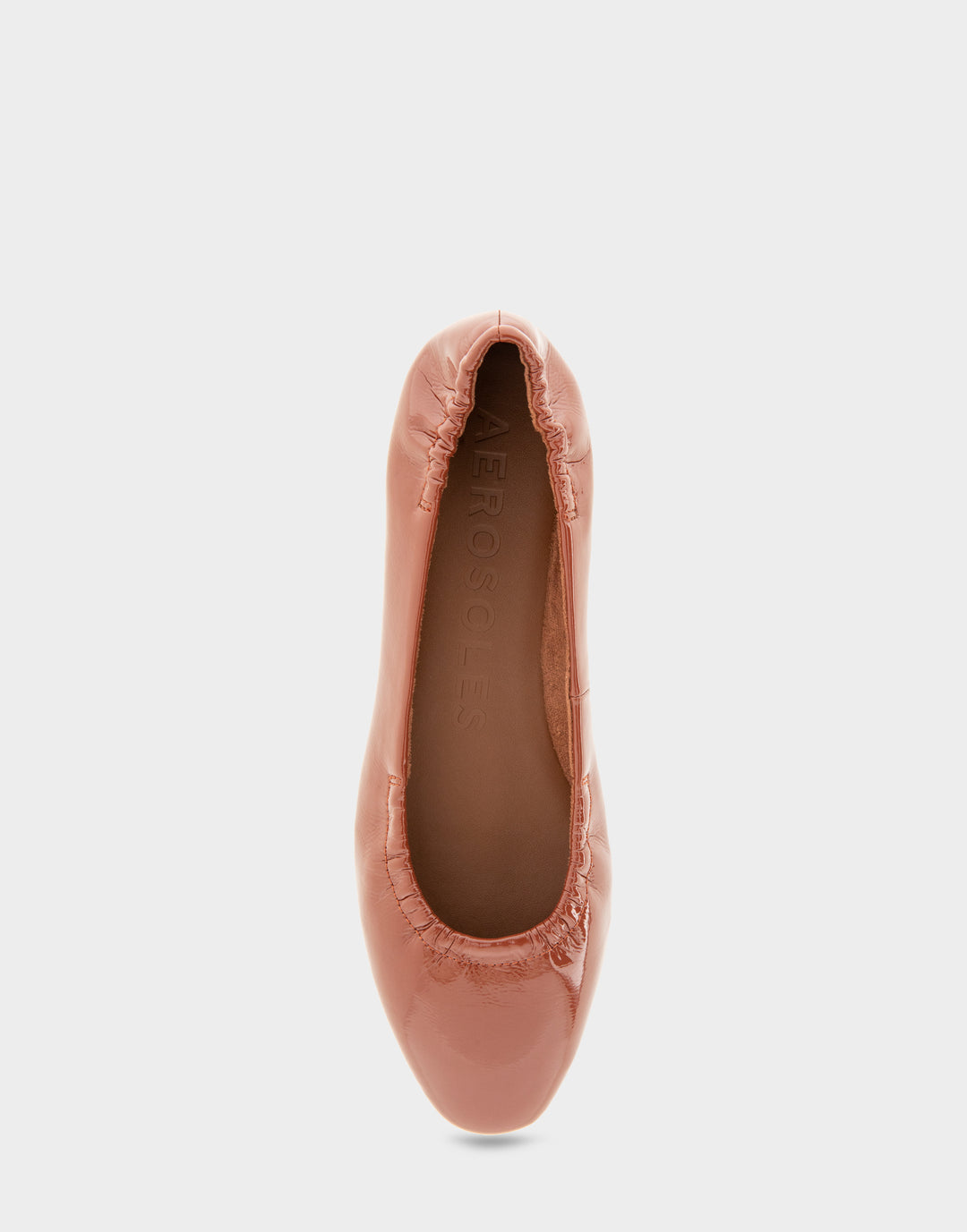 Comfortable Women's Ballet Flat In Brown Patent Faux Leather Full Front View