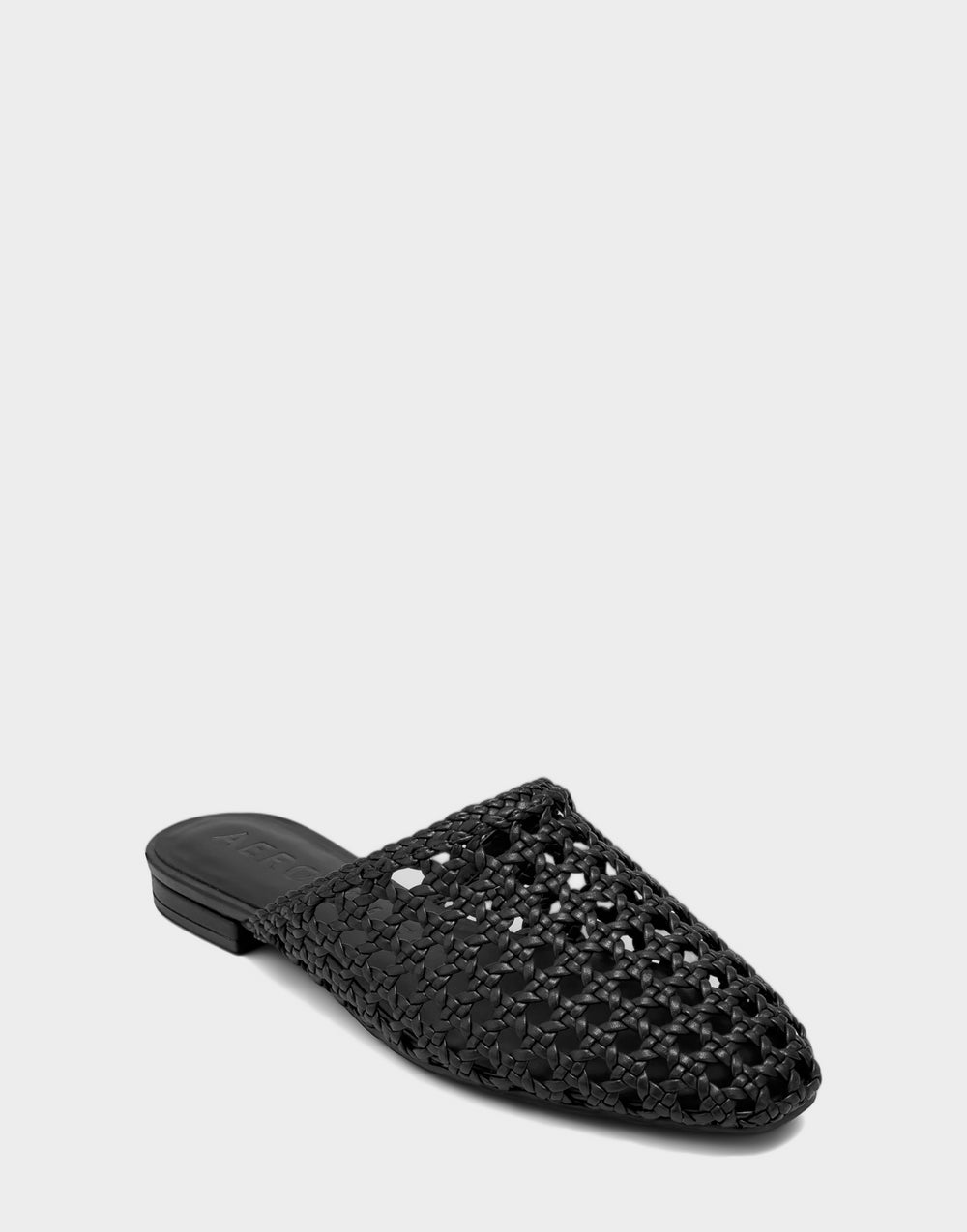 Comfortable Women's Dress Flat in Black Faux Open Woven Side Angle View
