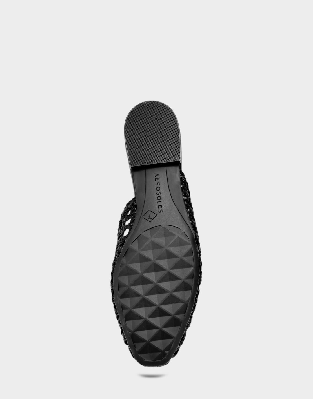 Comfortable Women's Dress Flat in Black Faux Open Woven Bottom View