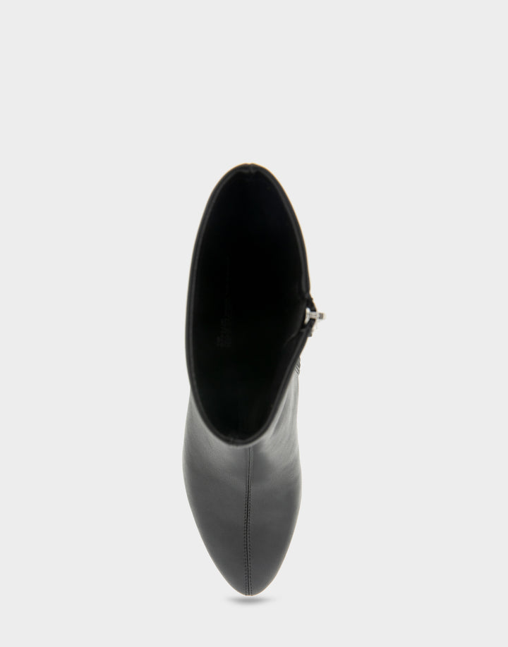 Comfortable Women's Mid Block Heel Bootie In Black Faux Leather Full Front View