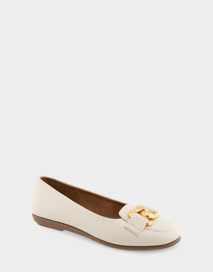 Comfortable Women's Ballet Flats in Eggnog Faux Leather Side View