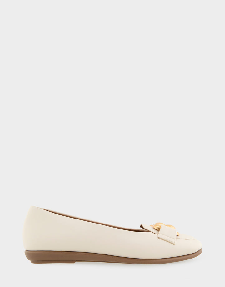 Comfortable Women's Ballet Flats in Eggnog Faux Leather Side View