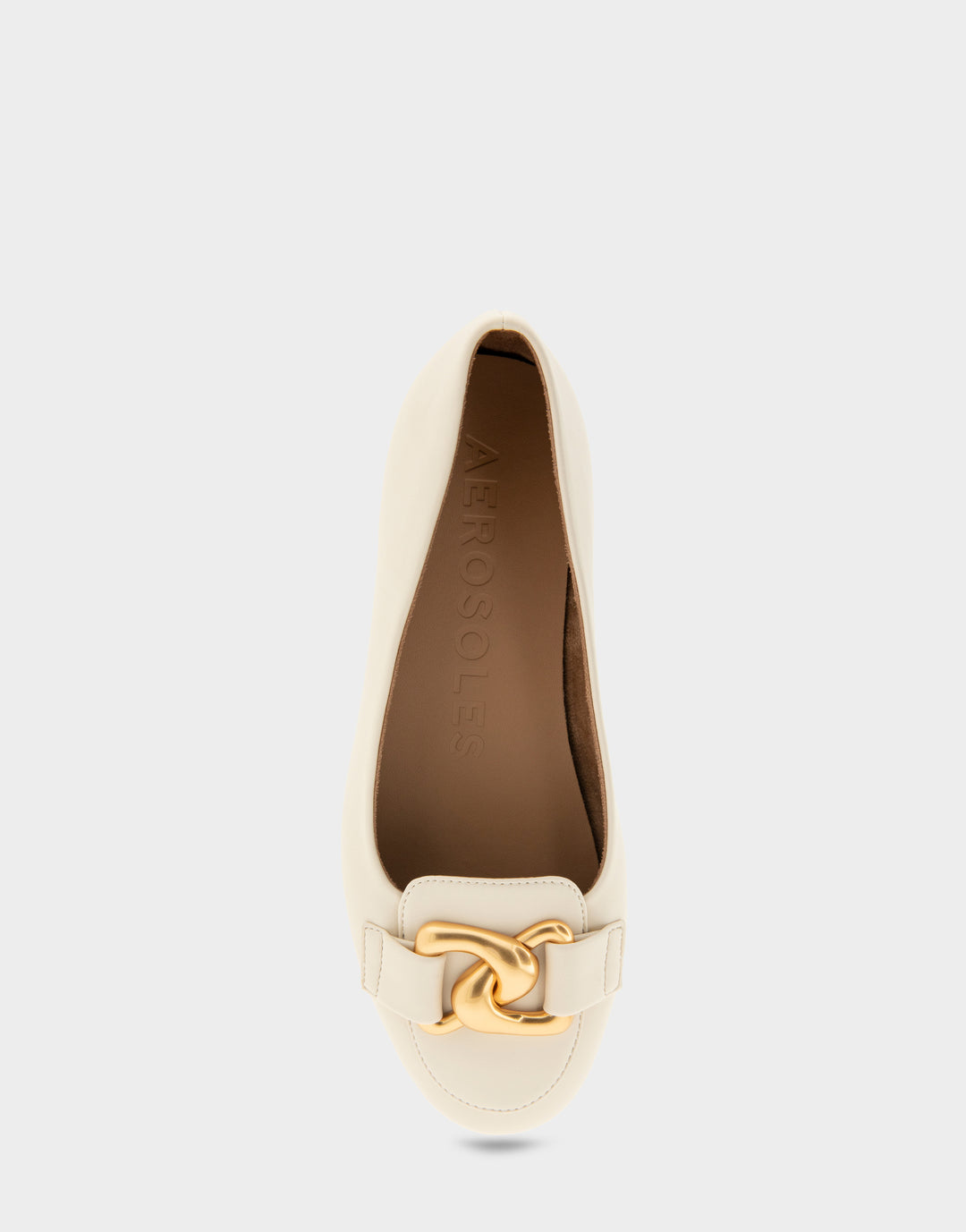 Comfortable Women's Ballet Flats in Eggnog Faux Leather Full Front View