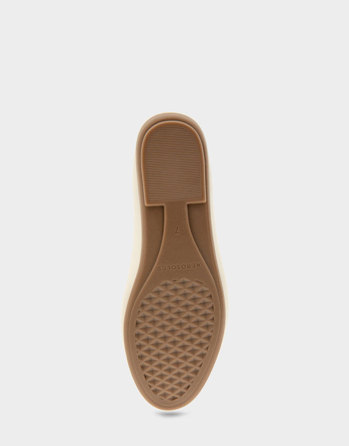 Comfortable Women's Ballet Flats in Eggnog Faux Leather Bottom View