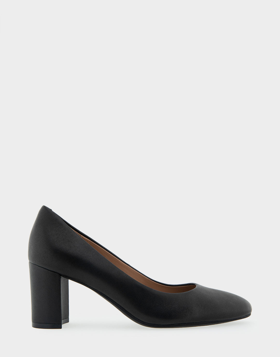 Comfortable Women's Mid Heel Pump in Genuine Black Leather Side View