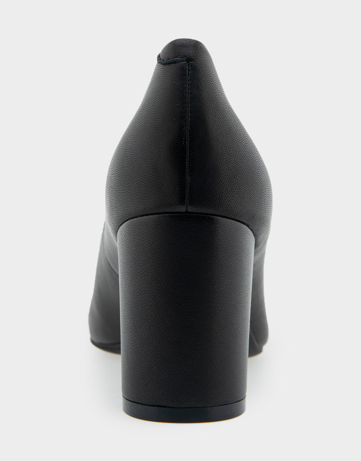 Comfortable Women's Mid Heel Pump in Genuine Black Leather Back View