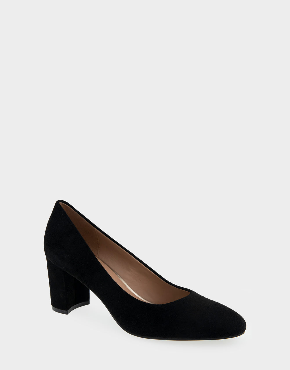 Comfortable Women's Mid Heel Pump in Genuine Black Suede Side Angle View