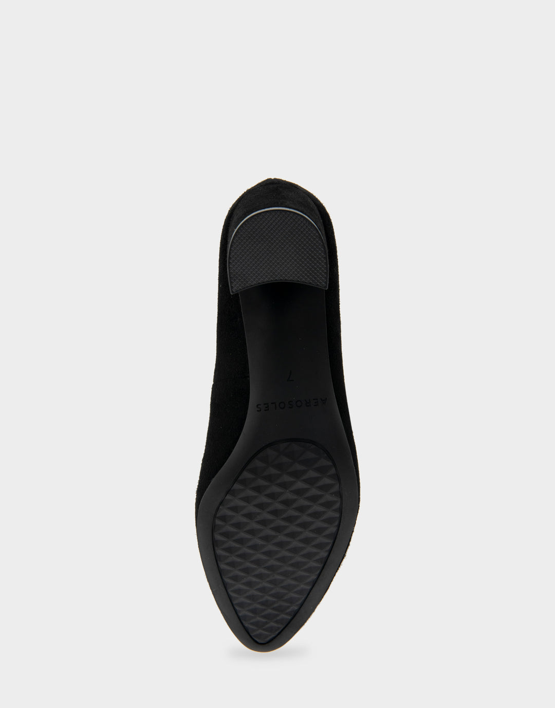 Comfortable Women's Mid Heel Pump in Genuine Black Suede Bottom View
