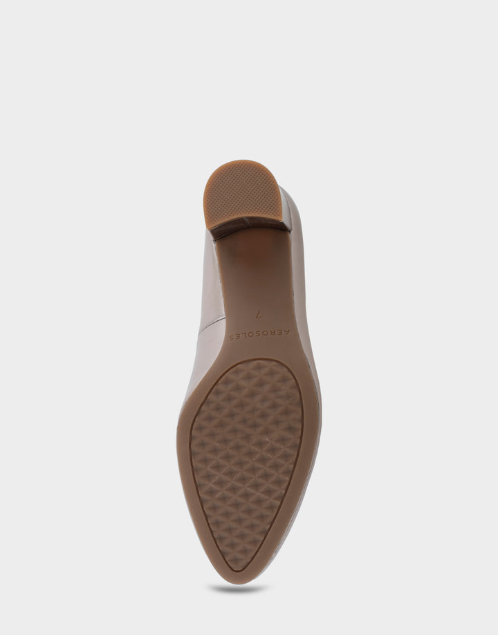 Comfortable Women's Mid Heel Pump in Champagne Genuine Leather Bottom View