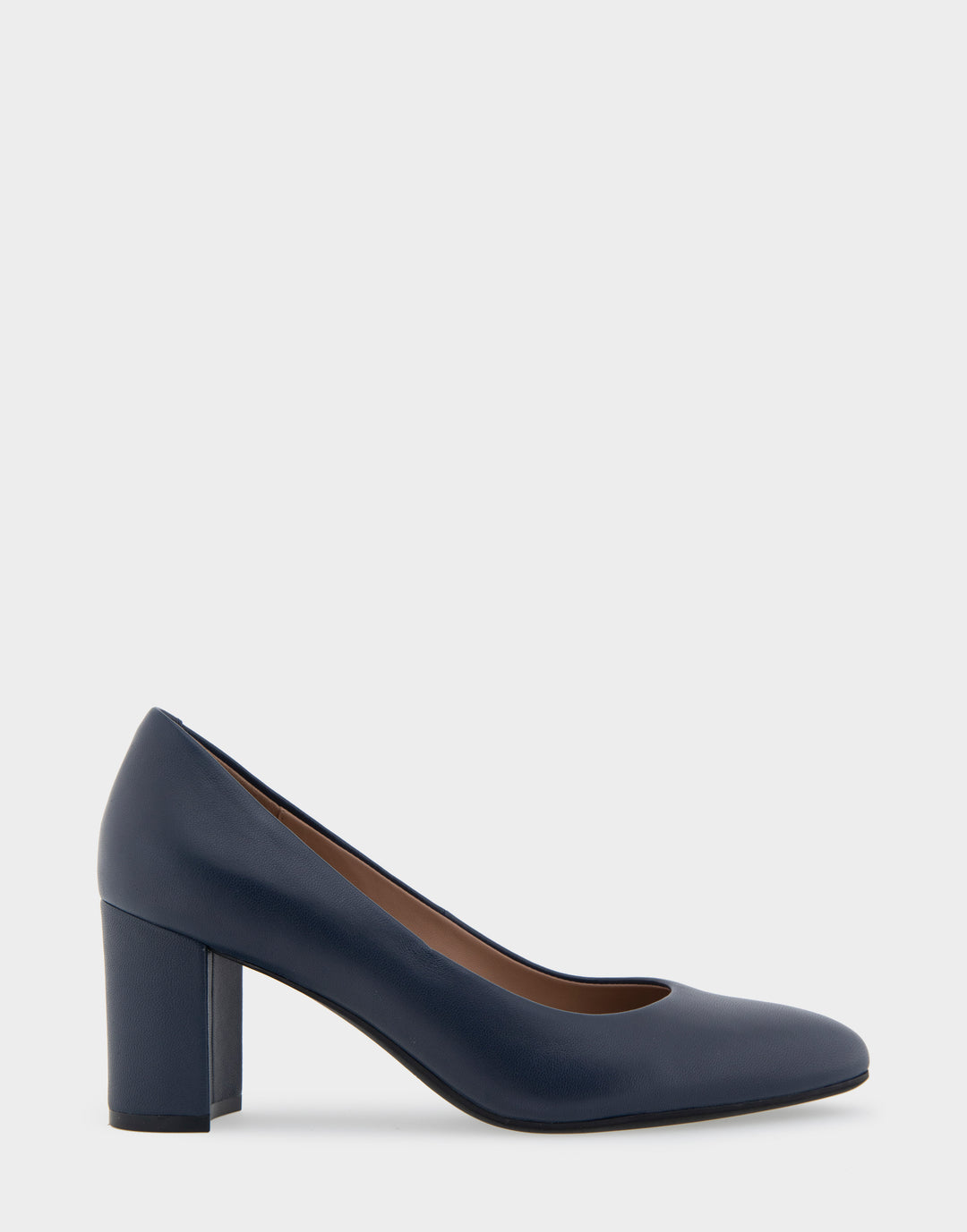 Comfortable Women's Mid Heel Pump in Navy Genuine Leather Side View