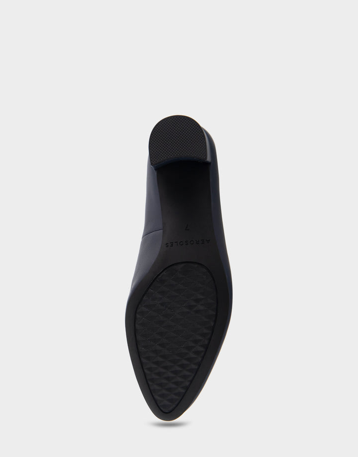 Comfortable Women's Mid Heel Pump in Navy Genuine Leather Bottom View