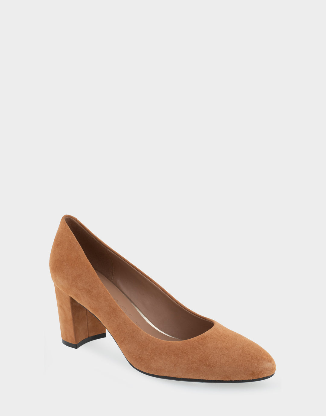 Comfortable Women's Mid Heel Pump in Tan Genuine Suede Side Angle View