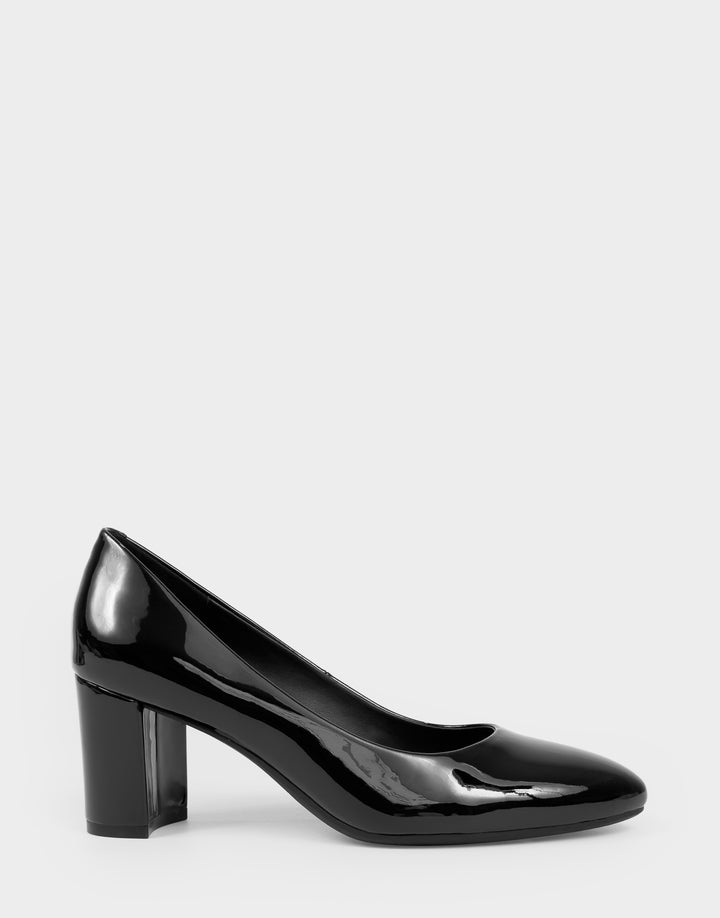 Comfortable Women's Pump In Black Patent Faux Leather Side View