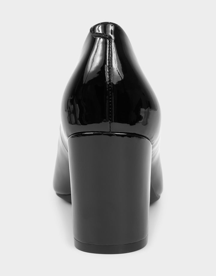 Comfortable Women's Pump In Black Patent Faux Leather Back View