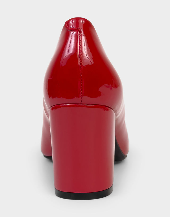 Comfortable Women's Pump In Red Patent Faux Leather Back View