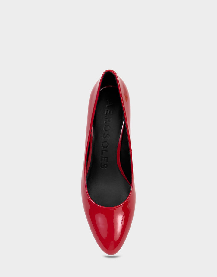 Comfortable Women's Pump In Red Patent Faux Leather Full Front View