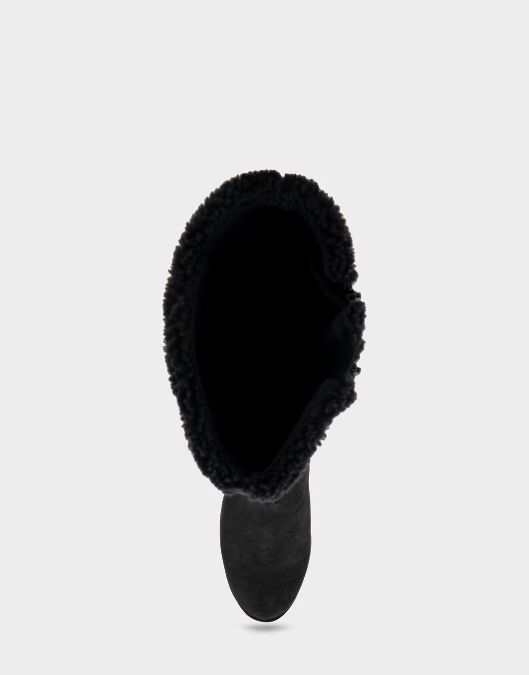 Comfortable Women's Faux Shearling Trimmed Knee High Wedge Boot in Black Faux Suede Full Front View