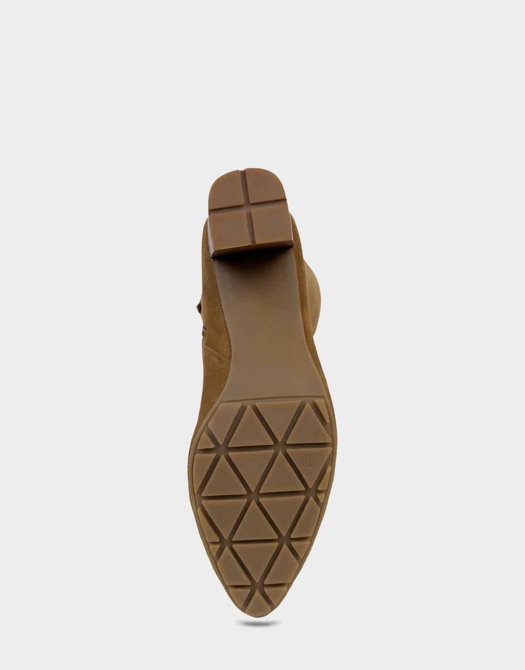 Comfortable Women's Mid Block Heel Boot In Brown Faux Suede Bottom View