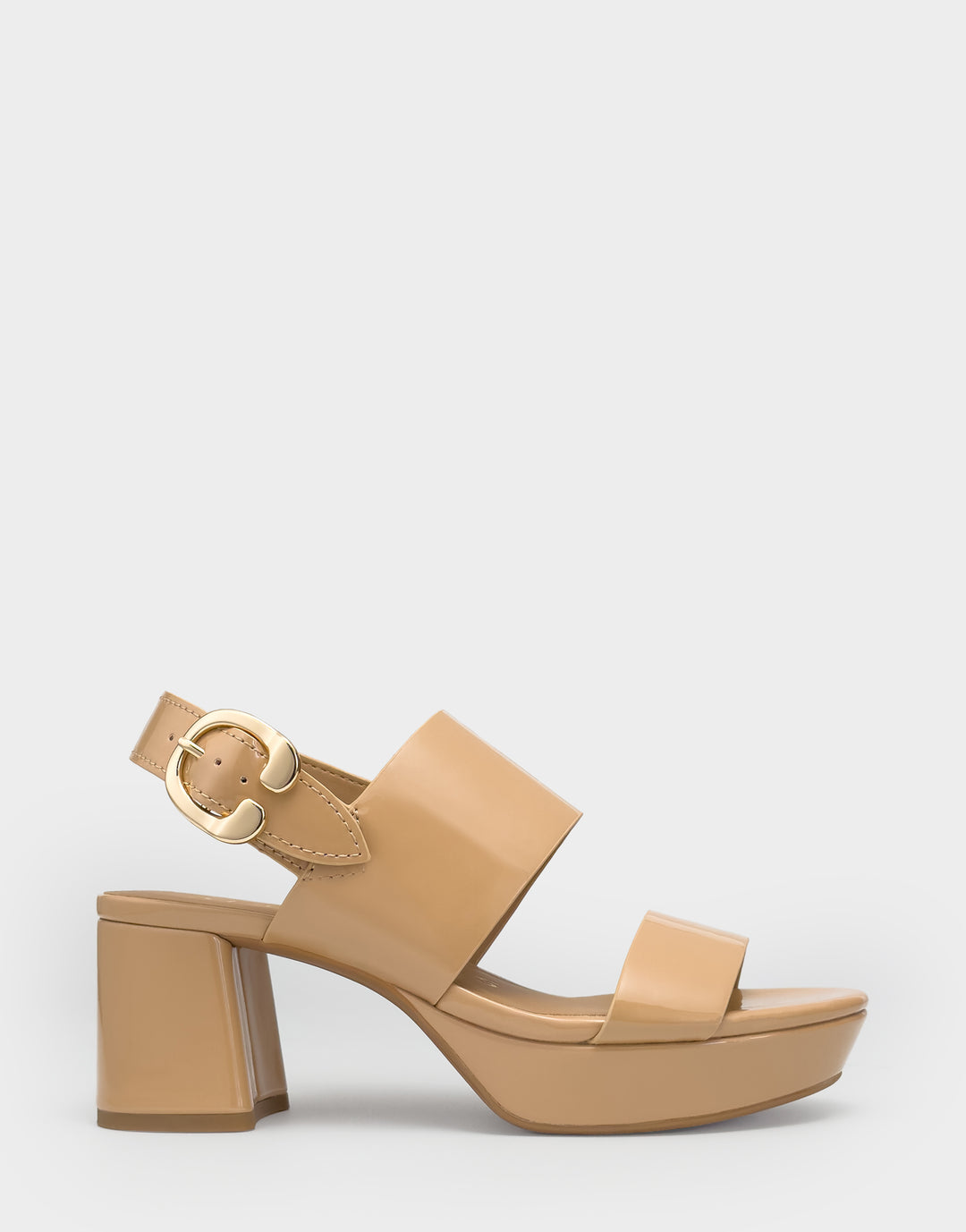 Comfortable Women's Platform Sandal in Beige Bisque Faux Patent Faux Patent Side View