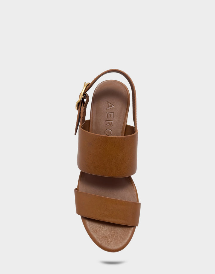 Comfortable Women's Platform Sandal in Tan Faux Burnished Calf Faux Burnished Calf Full Front View