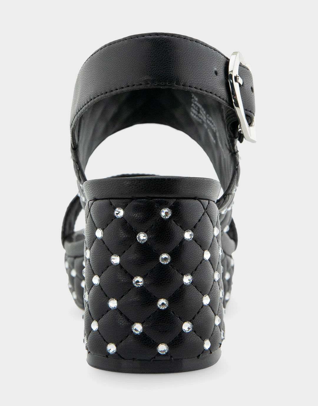 Comfortable Women's Platform Sandal in Black Quilted Faux Leather With Crystals Rear View 
