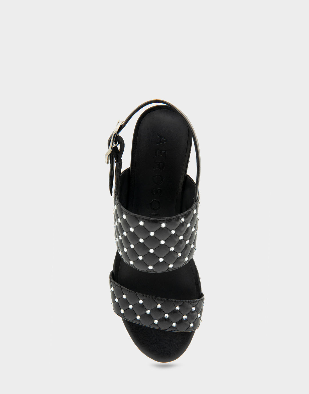Comfortable Women's Platform Sandal in Black Quilted Faux Leather With Crystals Top View 
