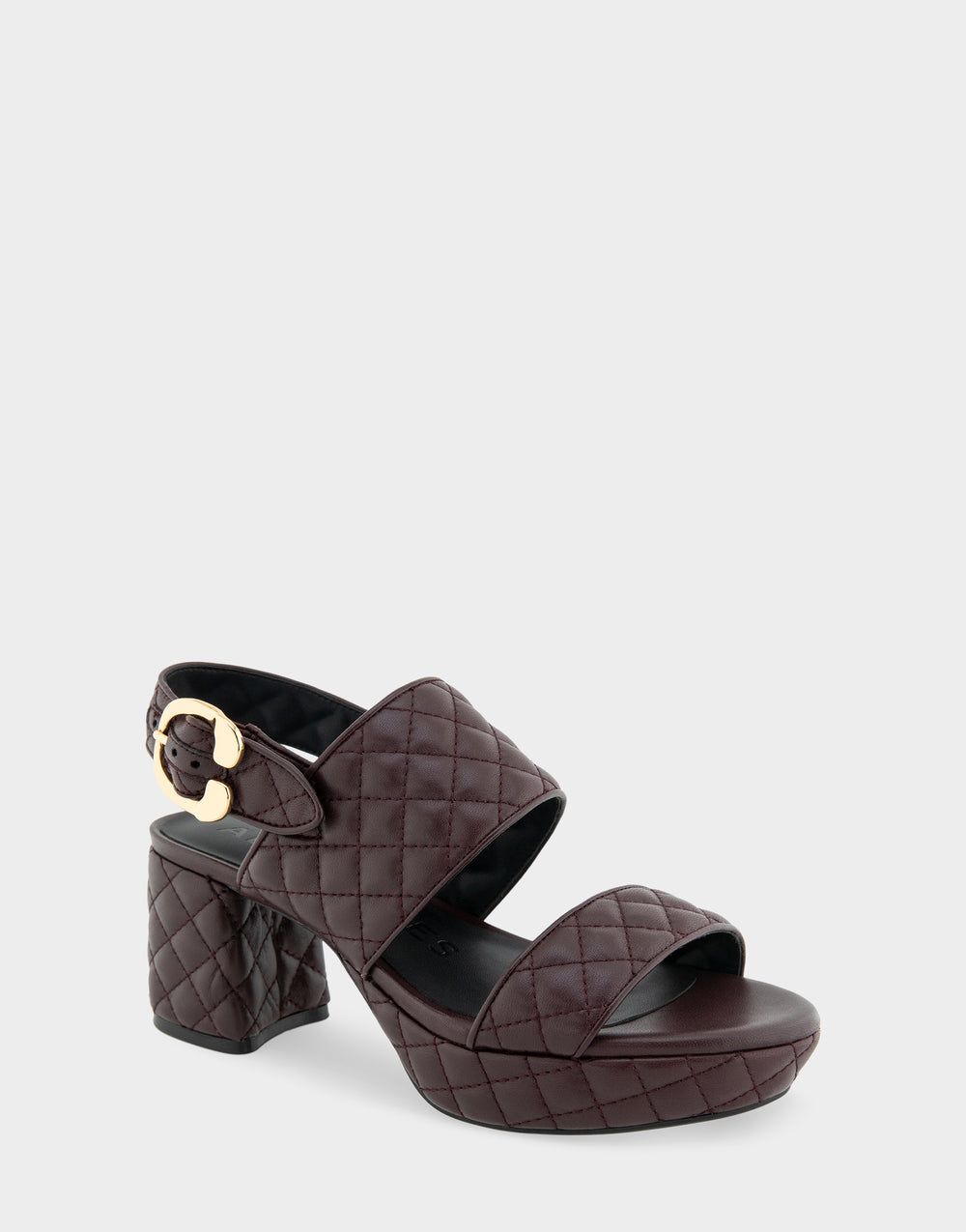 Comfortable Women's Platform Sandal in Deep Aubergine Quilted Leather Leather Angle View 

