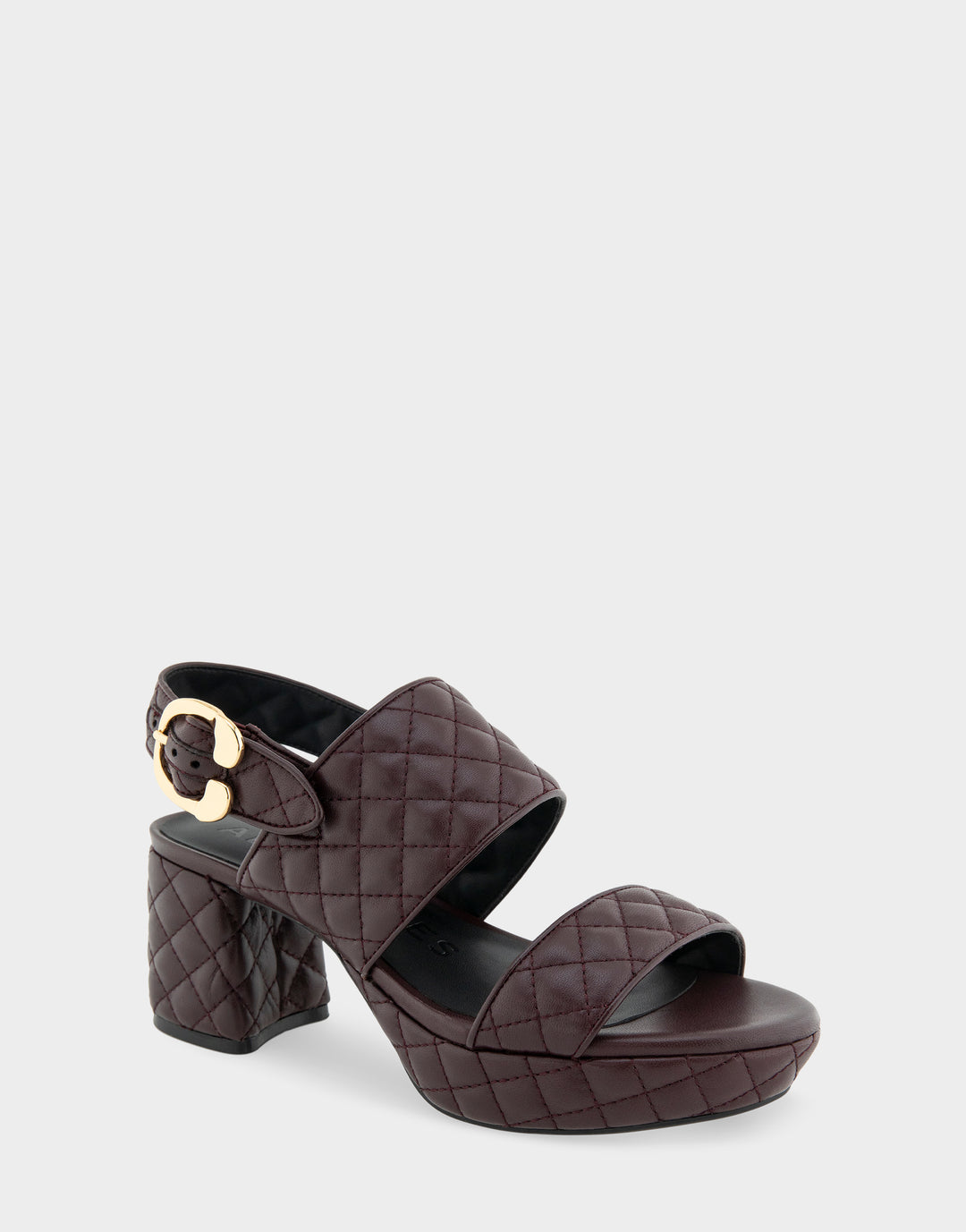 Comfortable Women's Platform Sandal in Deep Aubergine Quilted Leather Leather Angle View 
